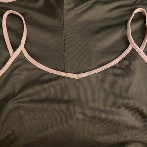 Wallflower Ribbed Romper XL Olive Pink Trim Stretch Casual Lounge Jumpsuit NWT